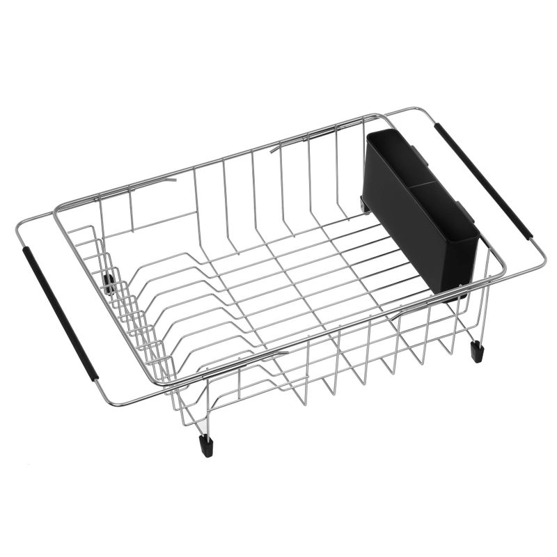 iPEGTOP Expandable Multifunctional Dish Drying Rack, Over The Sink, in Sink Or On Counter Dish Drainer Basket Shelf with Black Utensil Silverware Holder, Rustproof Stainless Organizer - Image 1